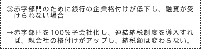 ③赤字部門のために銀行の企業格付けが低下し、融資が受けられない場合